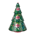 Christmas tree shaped green tin storage box with festive Merry Christmas patterns - Tinplate Christmas Tree Storage Box