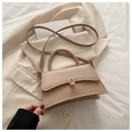 Elegante bolso de mano beige con bandolera y cierre de hebilla dorada de doble anillo - Caqui Oscuro