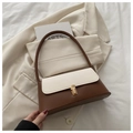 Elegante bolso de mano bicolor marrón y blanco con hebilla dorada y asa de cuero - Patchwork Marrón y Blanco