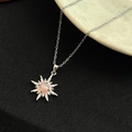 Elegant silver sunflower necklace with pink opal pendant and sparkling crystal pavé - Steel Color-Sunflower Necklace (Pink Stone)