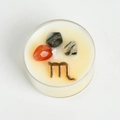 Handmade Scorpio scented soy candle in glass with healing crystals and golden zodiac sign - Scorpio