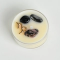 Capricorn zodiac scented soy candle with black polished stones and rhodonite crystal - Capricorn