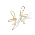 Détail de boucles d'oreilles nœuds asymétriques avec zircons et finition dorée polie - Boucles d'Oreilles Clous Noeud Asymétrique