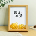 Cornice in legno naturale con pietre di cristallo giallo e calligrafia cinese - Futuro Radioso
