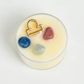 Libra scented soy candle with colorful energy stones and golden zodiac symbol in glass - Libra