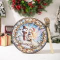Christmas snowman shaman drum with wood frame and percussion mallet festive decor - Christmas Angel Snowman