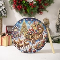 Christmas theme hand drum with Santa and reindeer pattern and wooden mallet for holiday decor - Christmas Reindeer Sleigh