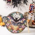 Halloween decorative percussion drum featuring bat and pumpkin stained glass art style - Halloween Bat Drum