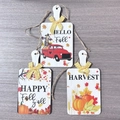 Three-piece autumn wood door hanging set with pumpkin truck design and plaid bows - Autumn Harvest Patterns