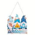 Nautisches Gnome Willkommensschild mit blauem Strandthema für Sommer Haus- und Türdeko - Ozean Wichtel Holzaufhänger / Klein