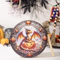 Halloween shaman drum featuring a cute dragon on a pumpkin with fuzzy drumstick - Halloween Baby Dragon Drum