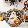 Round Halloween ghost and pumpkin shaman drum with stained glass pattern and zipper - Pumpkin Child Spirit Style