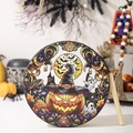 Halloween shaman drum with evil pumpkin and bats illustration plus wooden mallet - Pumpkin Wizard Style