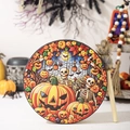 Halloween shaman drum with skull and pumpkin design, includes wooden mallet tool - Pumpkin Skull Style