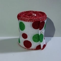 Red and green glitter polka dot Christmas wired ribbon on a roll with white burlap - White With Colored Dots