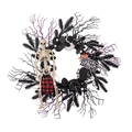 Halloween Kranz mit Totenkopf, schwarz-weißen Kürbissen, Spinnennetz und Festtagsgrüßen - Halloween Skelett Kürbis Kranz