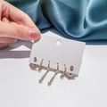 Luxury gold-plated earring set featuring elegant pearl flower drops and star zircon studs - Long Row Diamond Earrings Set