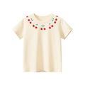 Camiseta de verano de algodón para niños con estampado de cerezas en el cuello redondo crema - Albaricoque Beige / 90cm