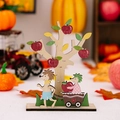 Wooden Thanksgiving table decor featuring hedgehogs and apple tree in autumn harvest style - Hedgehog Pushing Cart Style B