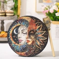 Handmade shaman drum featuring celestial sun and moon art with a fur-tipped mallet - Moon Goddess Pattern