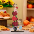 Décoration d'automne en bois avec hérissons et pommes sur socle noir pour Thanksgiving - Style de Pomme