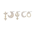 Détail d'un ensemble de cinq boucles d'oreilles dorées avec étoiles et zircons - Ensemble Lune Sertie de Zircone Or