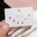 Detailed close-up of geometric S925 silver stud earring set with polished silver finish - Waterdrop Zirconia Stud Earrings 6-Piece Set