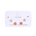 Detail of 925 silver post earrings set with zircon flower and orange pumpkin charms - Pumpkin Stud Earrings 6-Piece Set