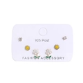 Detailed view of six-piece earring set featuring 925 silver posts and floral designs - Sunflower Flower Stud Earrings 6-Piece Set