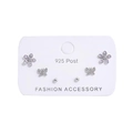 Detail of 925 silver earring set featuring purple flowers, butterflies and round studs - Flower Butterfly Stud Earrings 6-Piece Set