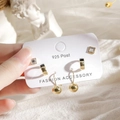 Detail of 925 silver post earring set featuring gold hoops, zircon studs and ball drops - Ball Hook Earrings 6-Piece Set - Black