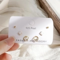 6-piece gold earring set with 925 silver posts, butterfly and moon designs with cubic zirconia - White Enamel Stud Earrings 6-Piece Set - Gold