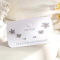 Detail of 925 silver stud earrings set featuring hollow star, moon, and zircon designs - Flower Butterfly Stud Earrings 6-Piece Set