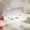 Close-up of golden S925 silver post earring set featuring heart and zircon stud details - Small Heart Zirconia Stud Earring Set