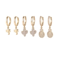 Detailed view of gold tropical earring set featuring palm tree, cactus and pineapple charms - Pineapple Coconut Tree Earring Set