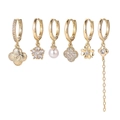 Detailed view of 6-piece gold earring set with star, moon, and clover charms - Flower Chain Earring Set