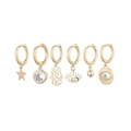 6-piece gold earring set with hollow star moon and hamsa hand zircon charms - Palm Star Glasses Earring Set