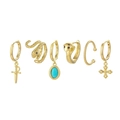 Detailed close-up of a 6-piece gold earring set featuring hollow stars and moon designs - Snake Cross Earring Set