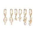 Golden 6-piece earring set featuring moon, star, evil eye and shell charms - Glasses Star Earring Set