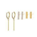 Detailed view of three pairs of gold zircon earrings with moon and star hollow designs - Linear Bar Zircon Earring Set