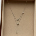 French double layer necklace with cross pendant, pearls and sparkling cylinder bead - Double Layer Cross Cylinder Necklace