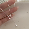 Minimalist S925 silver interlocking double ring necklace with beads and pavé detail - Interlocking Circles Style (EXTXL00060)