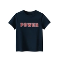 Navy blue kids cotton t-shirt with red POWER lettering print in a classic crewneck style - 130cm / Royal Blue