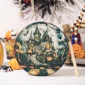 Halloween hand drum featuring a hand-drawn witch castle design with gothic towers and bats - Gothic Ghost Festival Castle Drum
