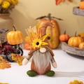 Standing Thanksgiving gnome with sunflower hat, maple leaf accents and grey beard decor - Male (Beard)