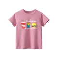 T-shirt rosa in cotone per bambini con stampe fast food colorate e girocollo - 90cm / Rosa Scuro
