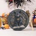Gothic Halloween decorative drum featuring a black cat relief carving on a book - Gothic Ghost Festival Black Cat Drum
