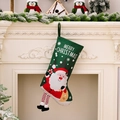 Green Christmas stocking with Santa pattern and red striped hanging legs decor - Santa Claus / Forest Green