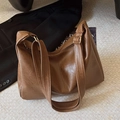 Retro brown faux leather hobo tote bag with adjustable strap and gold metal hardware - Yellow Brown
