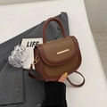 Brown contrast leather saddle bag with gold buckle and slim shoulder strap - Brown